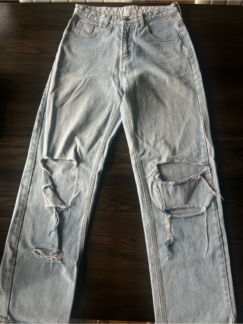 Light Wash Distressed Wide-Leg Jeans